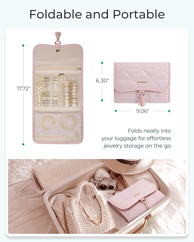 BAGSMART Travel Jewelry Case Organizer, Roll Foldable Jewelry Case - Image 6