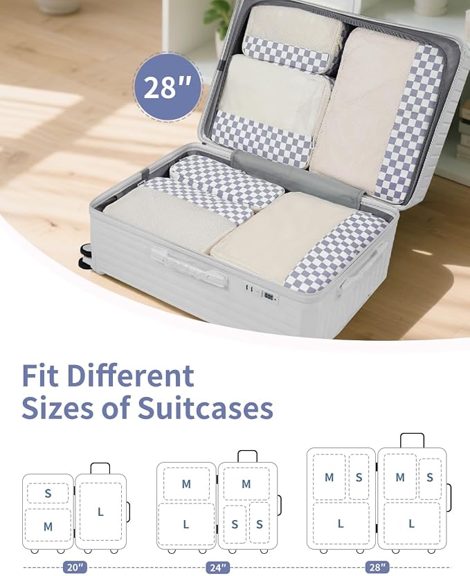 Narwey 7 Set Checkered Packing Cubes - Image 2