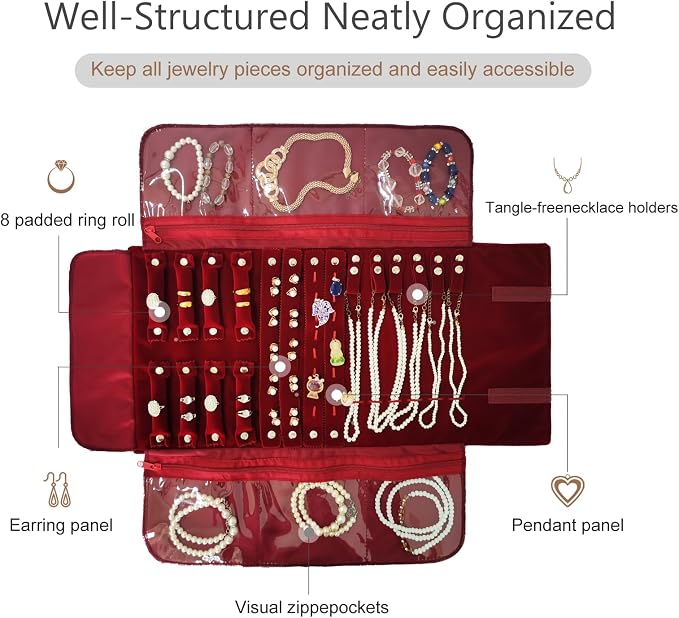 Velvet Travel Jewelry Case Roll Bag Organizer - Image 6