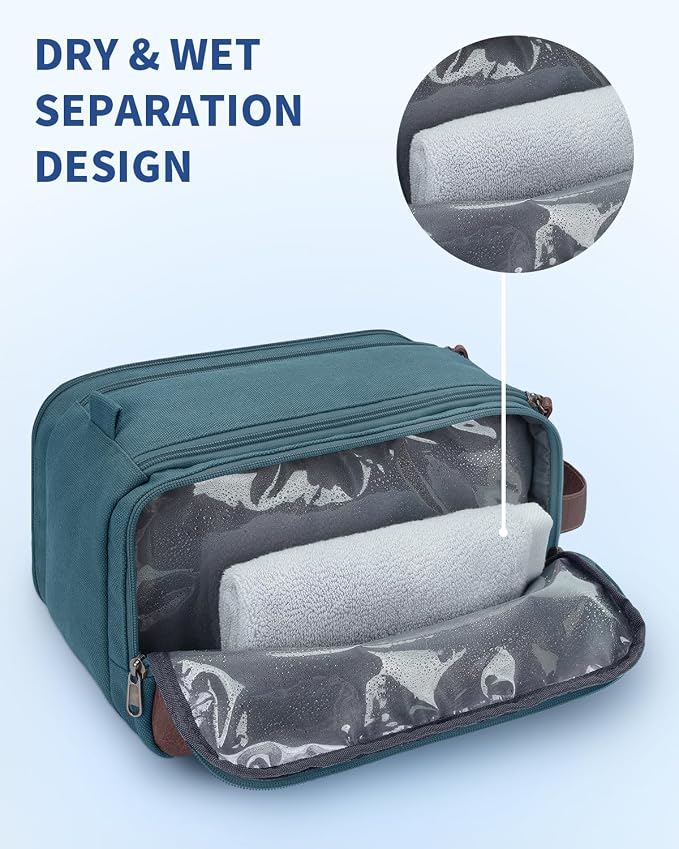 WANDF Toiletry Bag for Men Travel Toiletry Organizer Canvas and Leather Dopp - Image 2