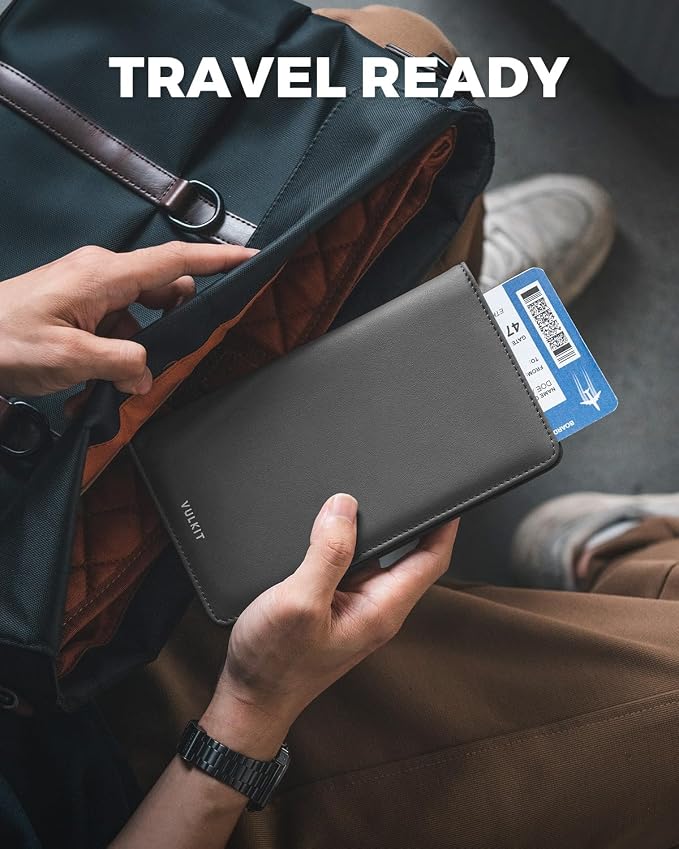 VULKIT Passport Holder Wallet RFID Blocking Travel Wallet - Image 5