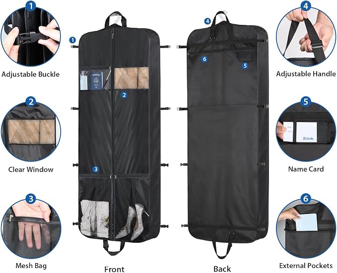 Zilink 60” Travel Garment Bags for Hanging Clothes Waterproof Long Garment Bags - Image 4