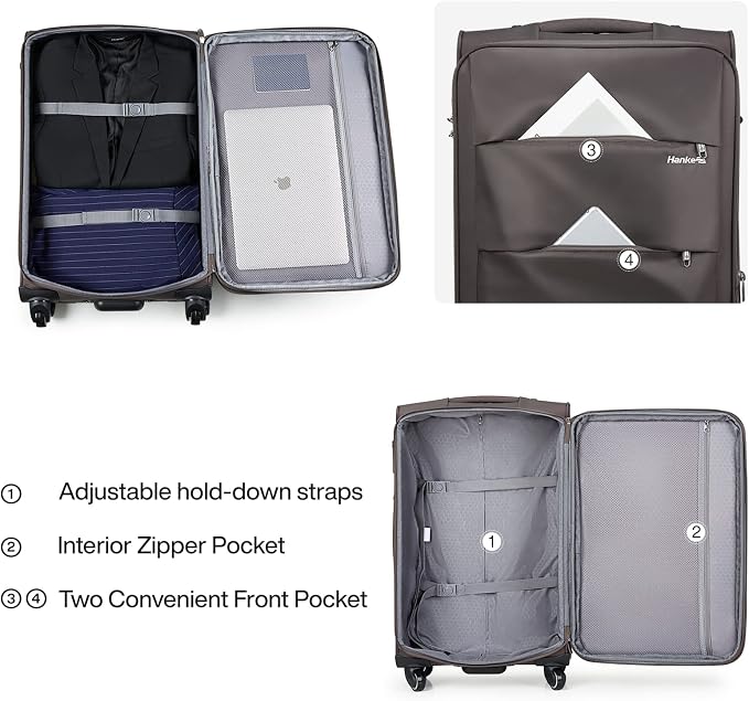 Hanke 20 Inch Expandable Carry On Luggage 22x14x9 Airline Approved Softside - Image 7