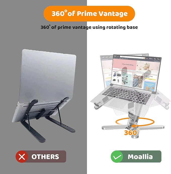 Laptop Stand with 360 Rotating Base, Computer Notebook Laptop Riser Metal Holder - Image 2