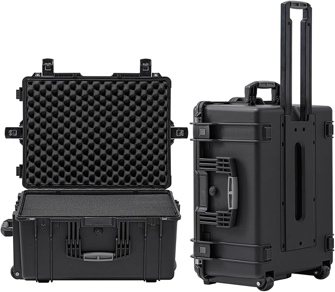 Rolling Hard Case with Foam, Equipment Case with Wheels and 4 Handles by Regetek