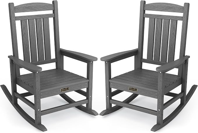 SERWALL Outdoor Rocking Chair Set of 2, HDPE Patio Rocking Chair All-Weather by SERWALL