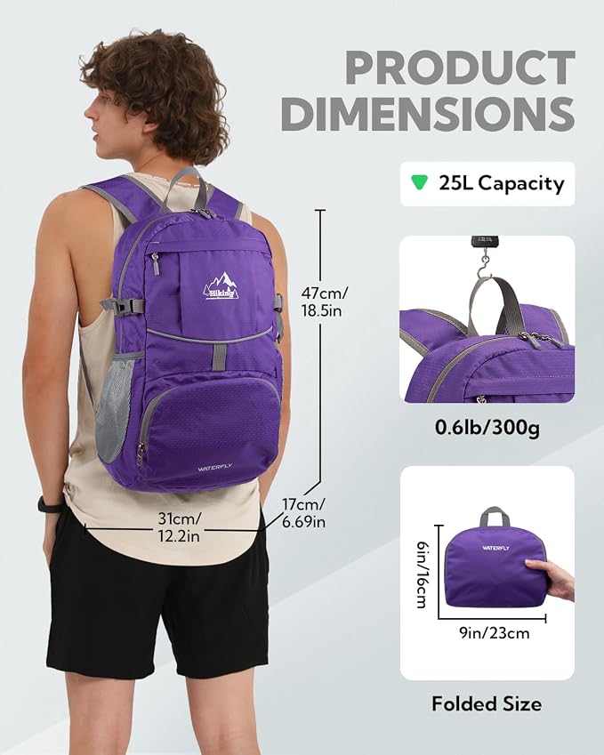 WATERFLY Hiking Foldable Daypack Backpack: 25L Ultra Lightweight Packable - Image 2
