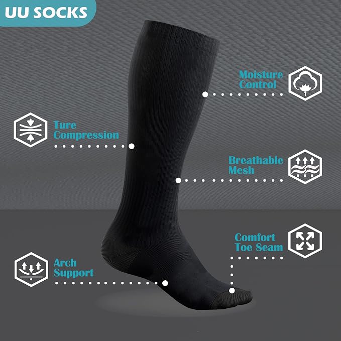 Medical Compression Socks for Women and Men 3 Pairs 20-30 mmHg Knee High - Image 2