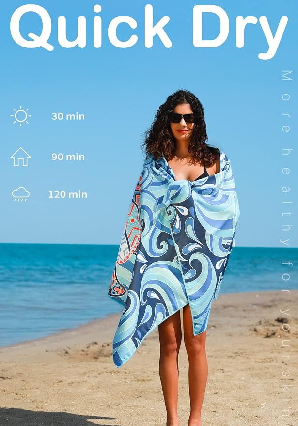 Microfiber Lightweight Thin Beach Towel Sand Free Quick Dry Absorbent Compact - Image 5