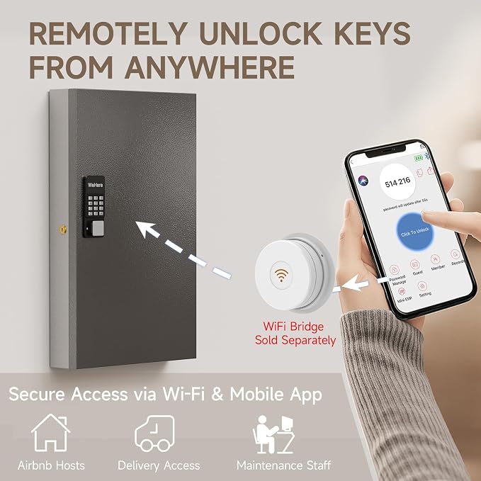 WeHere 96 Key Lock Box Wall Mount, Smart Security Storage Lockbox, Key Cabinet - Image 5