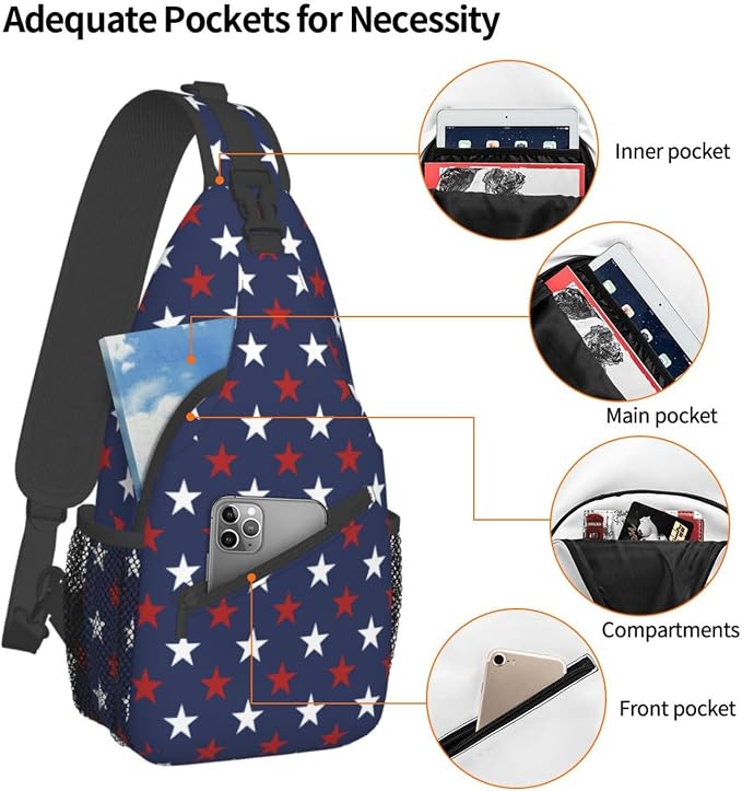 SUPLUCHOM Sling Bag American Flag Red White Star Hiking Daypack Crossbody - Image 4