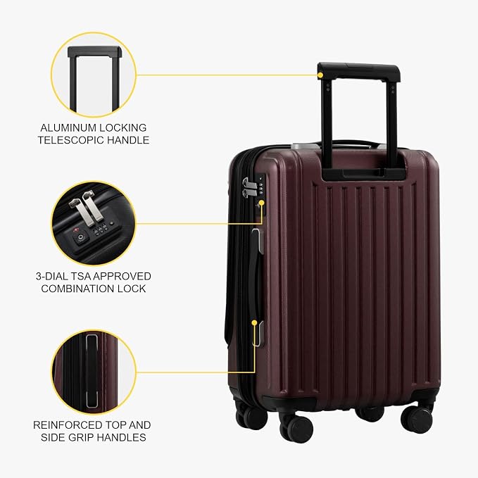 LEVEL8 Grace Carry on Luggage Airline Approved, 20 Inch Expandable Hardside - Image 8