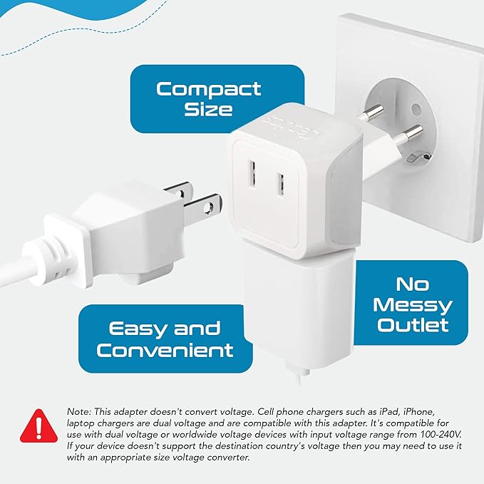 Ceptics European Travel Plug Adapter Europe Power Adaptor Charger Dual Input - Image 3