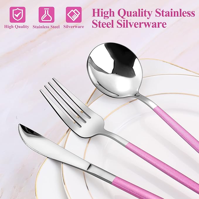 Mirror Silver Rosy Silverware Set, 20-Piece Stainless Steel Flatware Set - Image 4