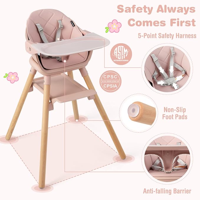 BABY JOY Baby High Chair, 6 in 1 Convertible Wooden High Chair - Image 5