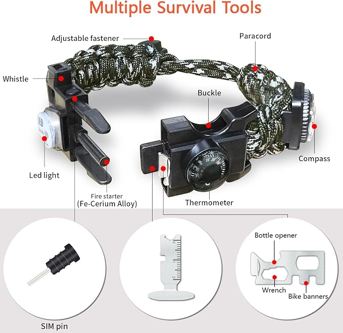 20 in 1 Survival Paracord Bracelet Adjustable Gear Kit - Image 2