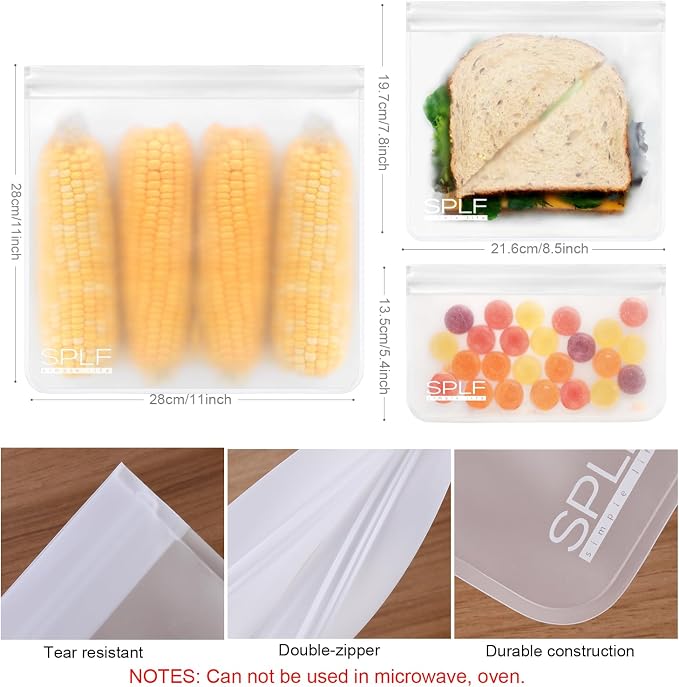 SPLF 10 Pack Reusable Sandwich Bags, Reusable Quart Bags Extra Thick Leak-proof - Image 3
