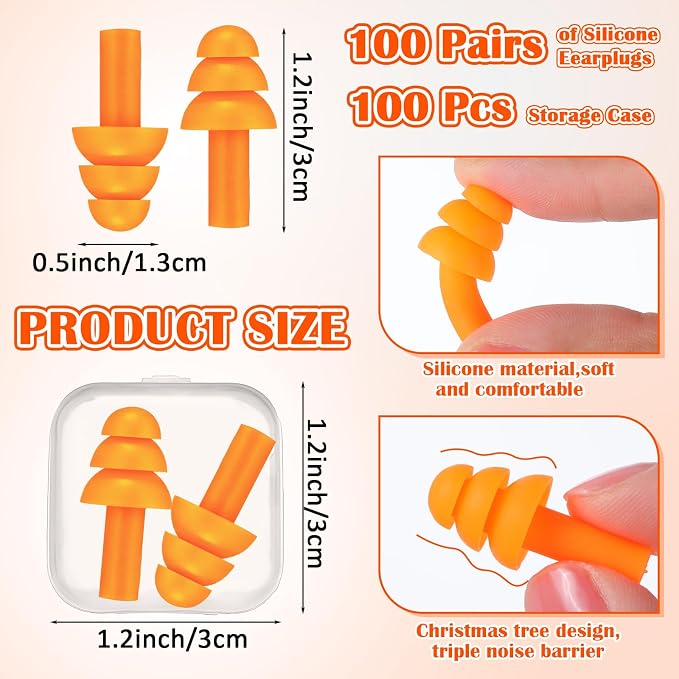TrelaCo 100 Pairs Ear Plugs Bulk, NRR 29dB Reusable Silicone Ear Plugs - Image 2