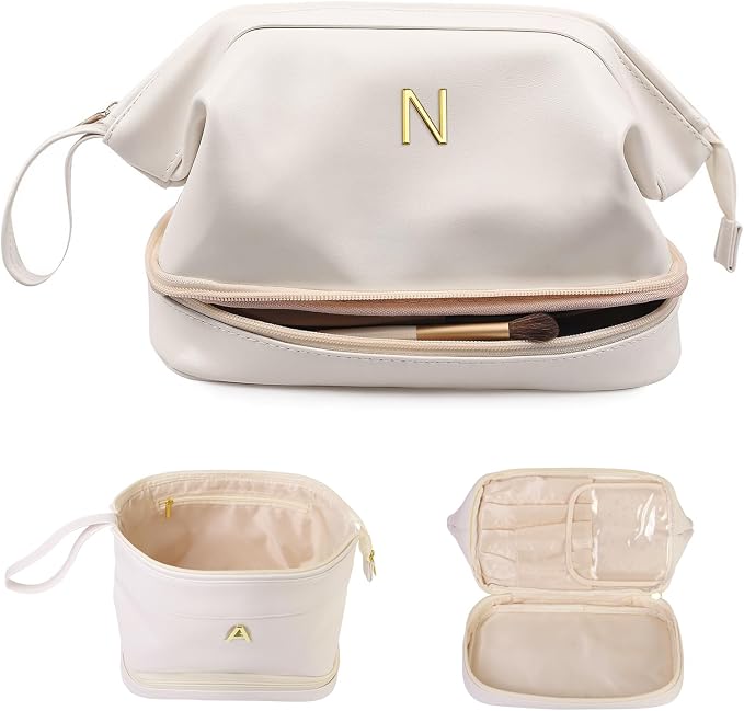 Bridesmaid Proposal Gifts, Initial Large Makeup Bag, Personalized Double Layer by Vogewood