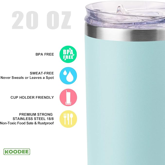 koodee 20 oz Stainless Steel Skinny Tumbler Double Wall Insulated Slim Water - Image 3