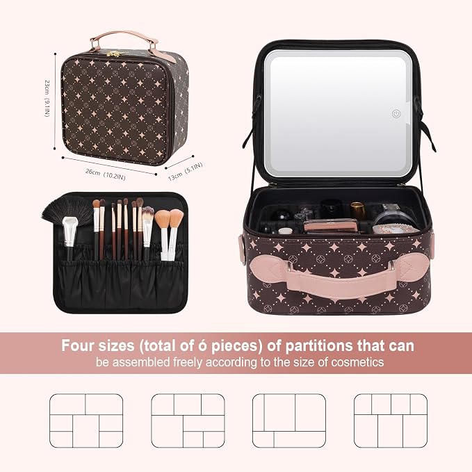 Travel Makeup Bag With 360° rotating LED Mirror, Waterproof cosmetic organizer - Image 3