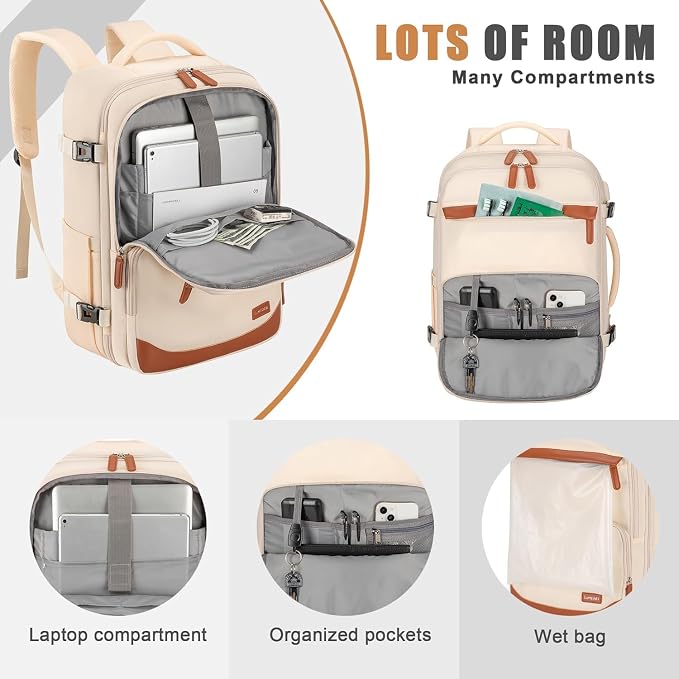 50L Travel Backpack with USB Charging Port, Water-Resistant Carry On Backpack - Image 3