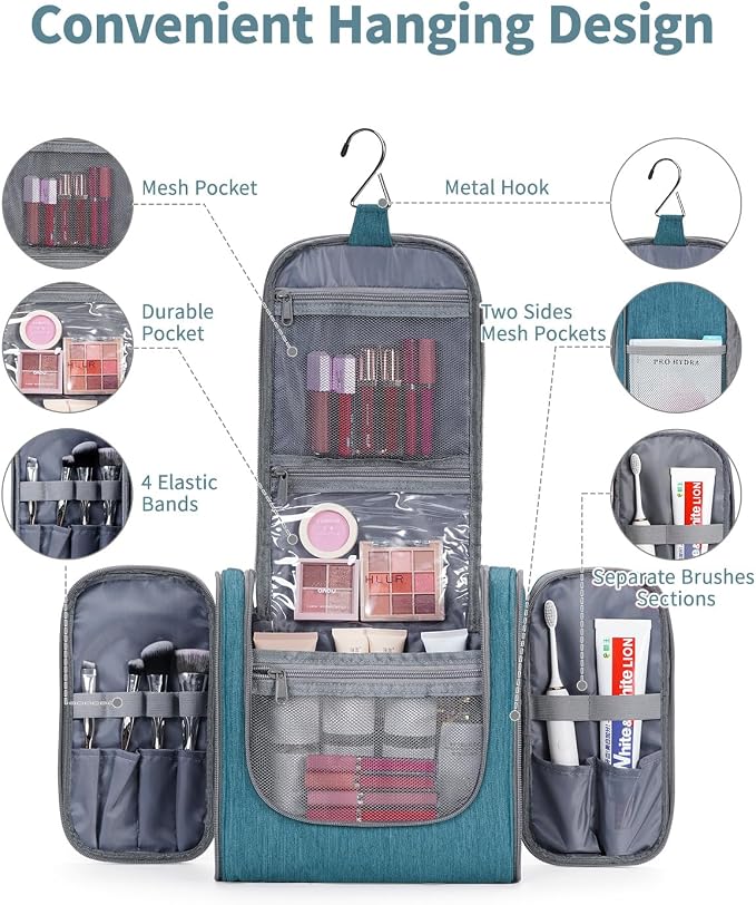 Narwey Hanging Toiletry Bag for Women Travel Makeup Bag Organizer Toiletries - Image 2