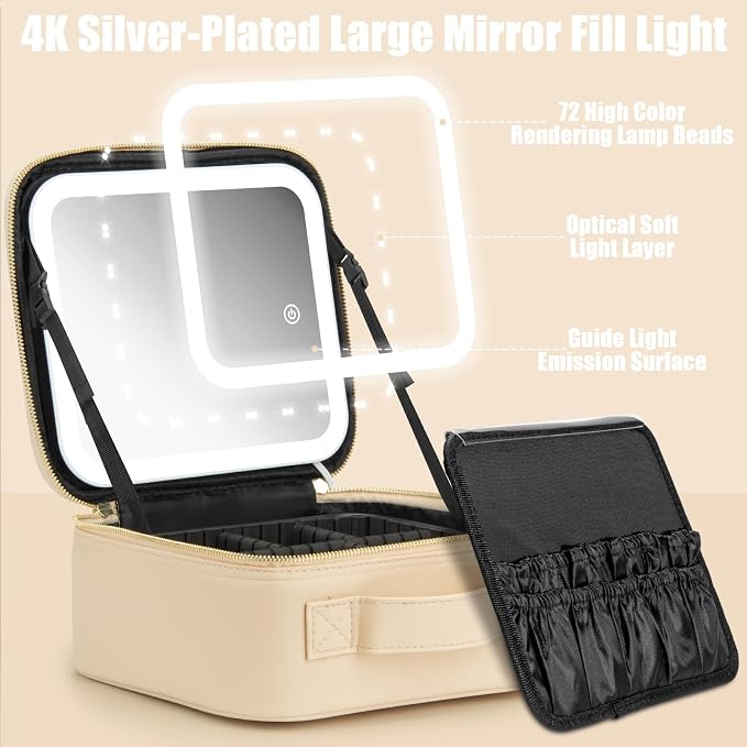 Makeup Travel Train Case with Mirror LED Light 3 Adjustable Brightness Large - Image 4