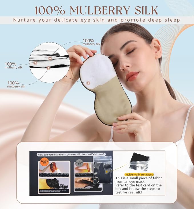 HiRui Silk Sleep Mask, 100% Natural Mulberry Silk of Double-Sided & - Image 2