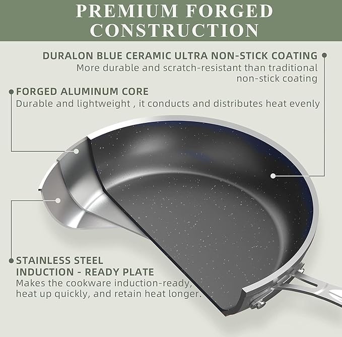 Nuwave 9pc Cookware Set Healthy Duralon Blue Ceramic Nonstick Coated, Diamond - Image 3