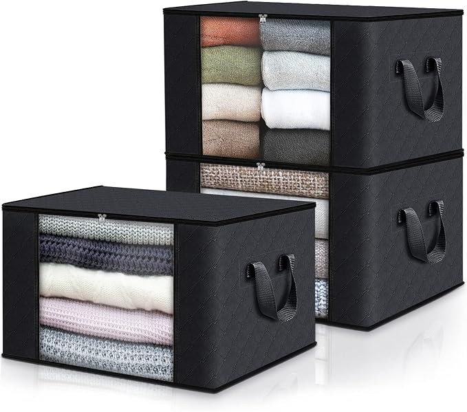 Fab totes 3 Pack Clothes Storage, Foldable Thick Fabric Blanket Storage Bags by Fabtotes
