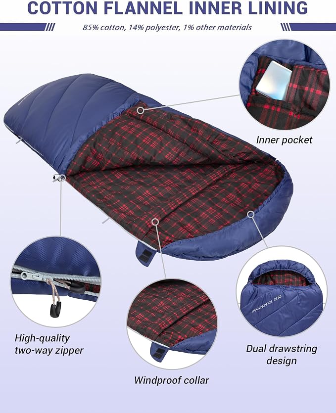 KingCamp Sleeping Bag for Adults, Cold Weather & Warm Extra Wide Big & Tall XL - Image 4