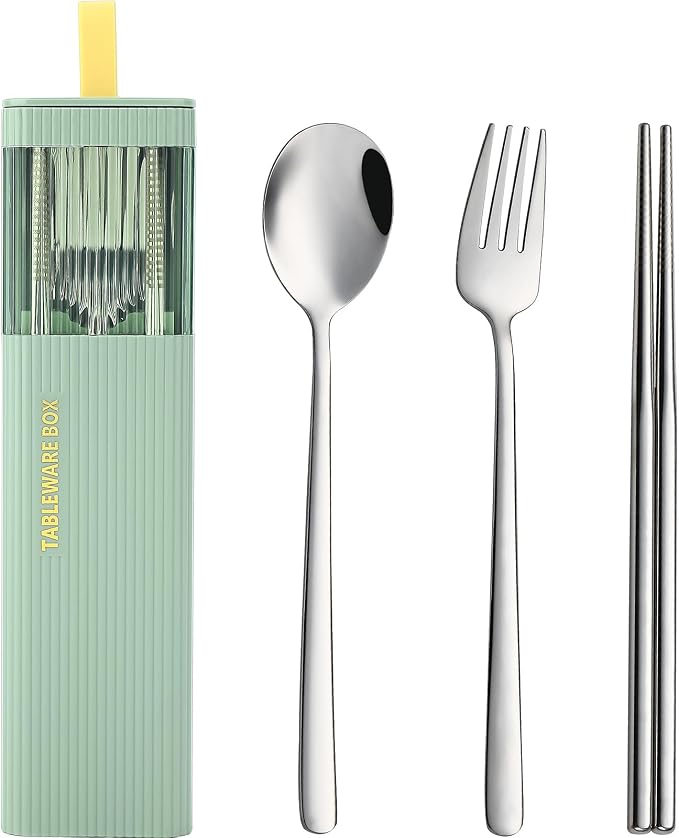 DEVICO Travel Utensils with Case, 18/8 Stainless Steel Reusable Silverware Set by DEVICO