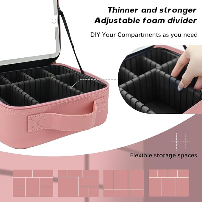 Makeup Bag with Led Mirror, Travel Makeup Organizer with 3 Color Setting - Image 3