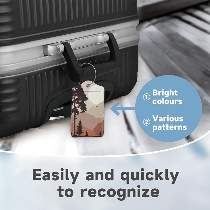 2 Pack Luggage Tag for Suitcase, Landscape Pine Trees Mountains Leather Bag - Image 4