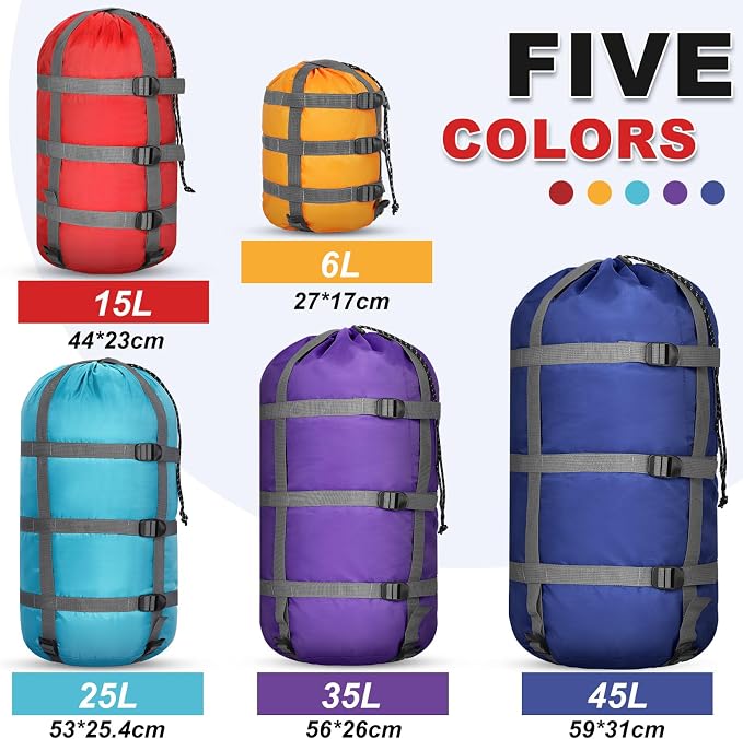 5 Pack Compression Stuff Sack 5 Assorted Size Sleeping Bag Stuff Sack - Image 2