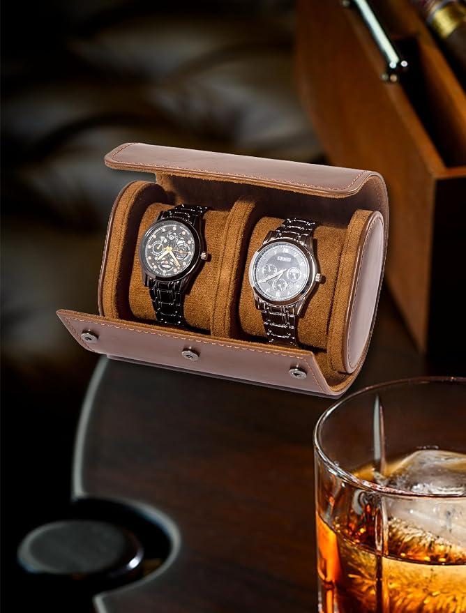 MR.OKAY 2 Watch Travel Case-Classic Leather Watch Case - Image 5