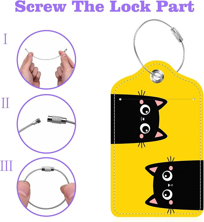 Set of 2 Luggage Tags Two Black Kitten Face Head Leather Suitcases Tag - Image 4