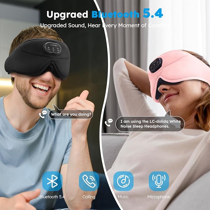 LC-dolida White Noise Sleep Mask, 3D Sleep Headphones - Image 3