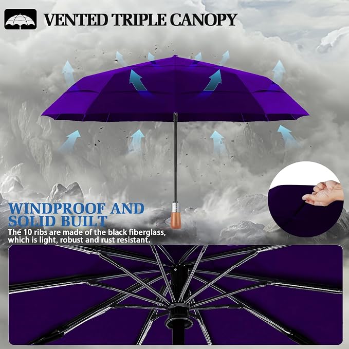 3T Wind Armor Travel Umbrella Compact Easy Auto Open Close Folding Umbrellas - Image 6