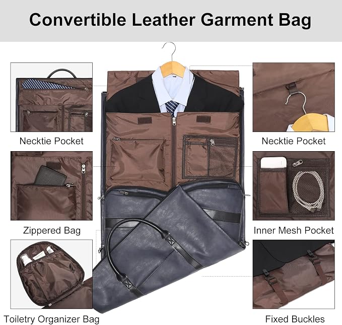 Modoker Convertible Leather Garment Bag, Carry on Garment Bags - Image 2