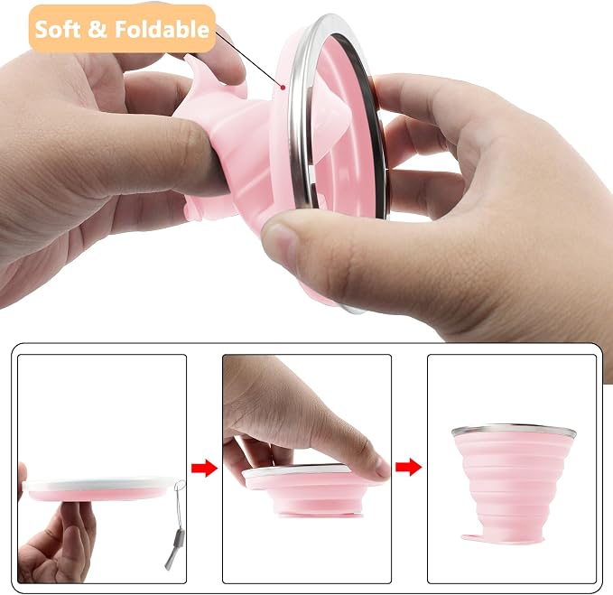 Litoexpe 2 Pack Silicone Collapsible Travel Cup Portable Folding Camping Cup - Image 3