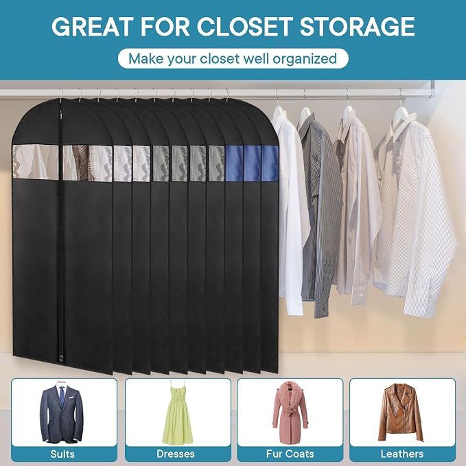 5 Pack - Moucas 50" Black Garment Bag, Mens Suit Bags - Image 2