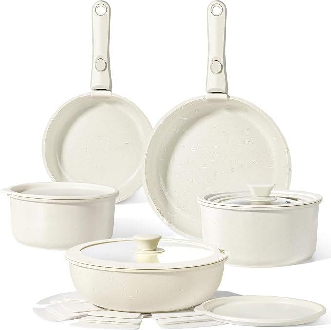 GiPP Ceramic Pots and Pans Set Non Stick, Nonstick Detachable Handle Cookware by GiPP