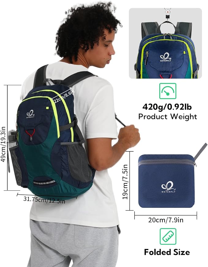 WATERFLY Lightweight Packable Hiking Backpack: 30L Foldable Travel Daypack - Image 2