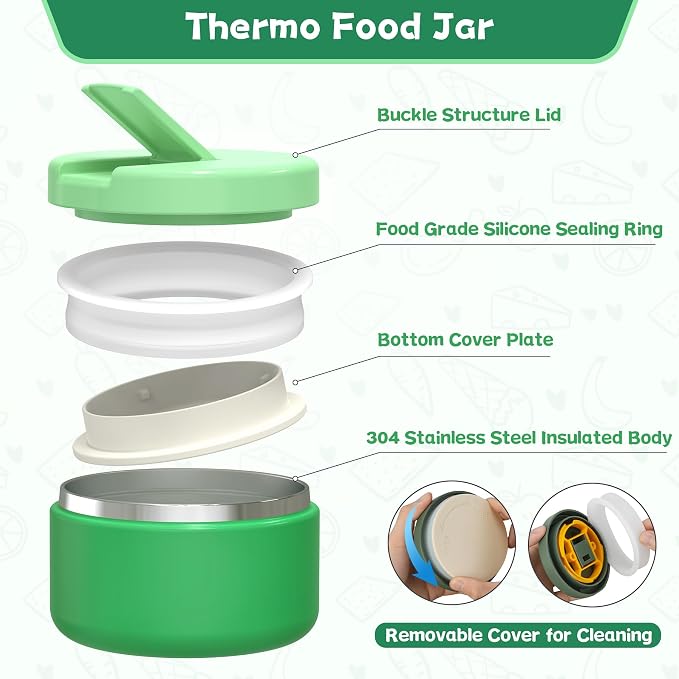 Kids Bento Lunch Box with 8oz Soup Thermo, Kids Leakproof Lunch Food Containers - Image 4