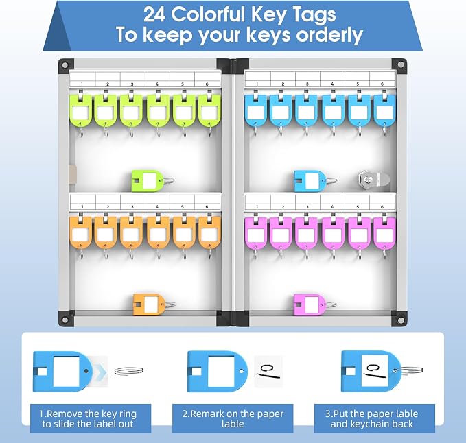 24 Slots Lock Box for Keys Wall Mount, Locking Key Cabinet, Key Storage Box - Image 3