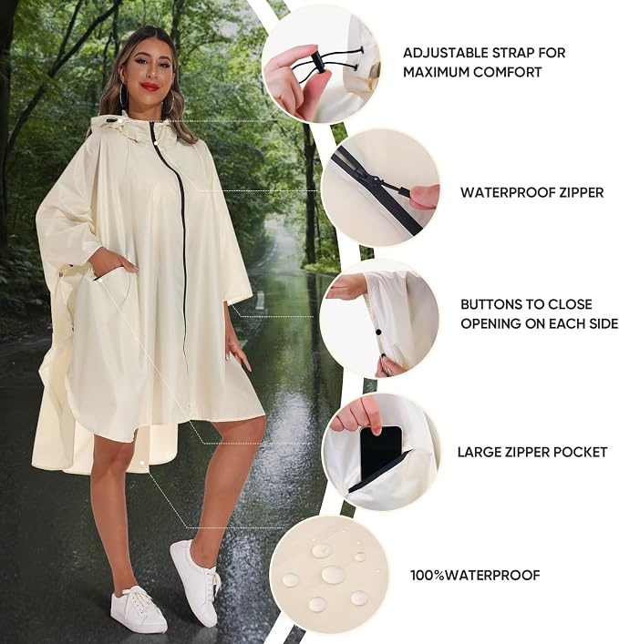 PTEROMY Hooded Rain Poncho for Adult - Image 6