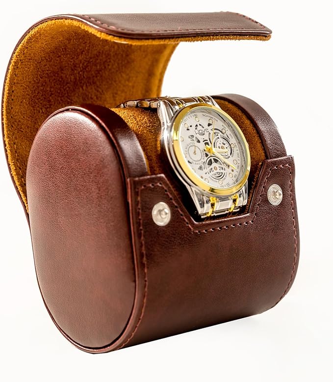MR.OKAY Single Watch Travel Case- Classic Leather Watch Case - Image 9