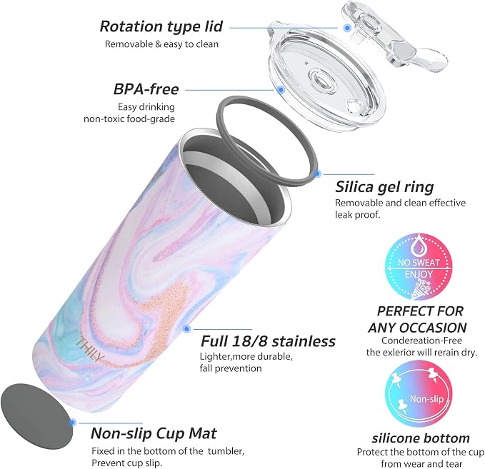 THILY Stainless Steel Vacuum Insulated Tumbler 26 oz Triple-Insulated Travel Mug - Image 4